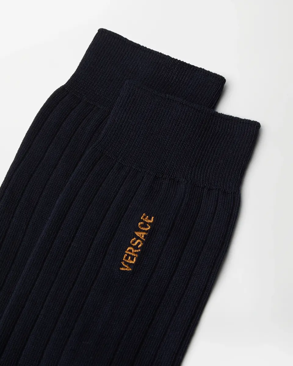 Versace Embroidered Cotton Ribbed Socks | Thumbnail 2 Versace Embroidered Cotton Ribbed Socks | Thumbnail 2