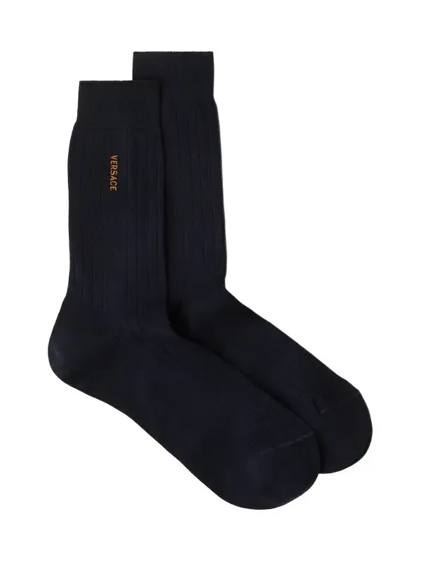 Versace Embroidered Cotton Ribbed Socks