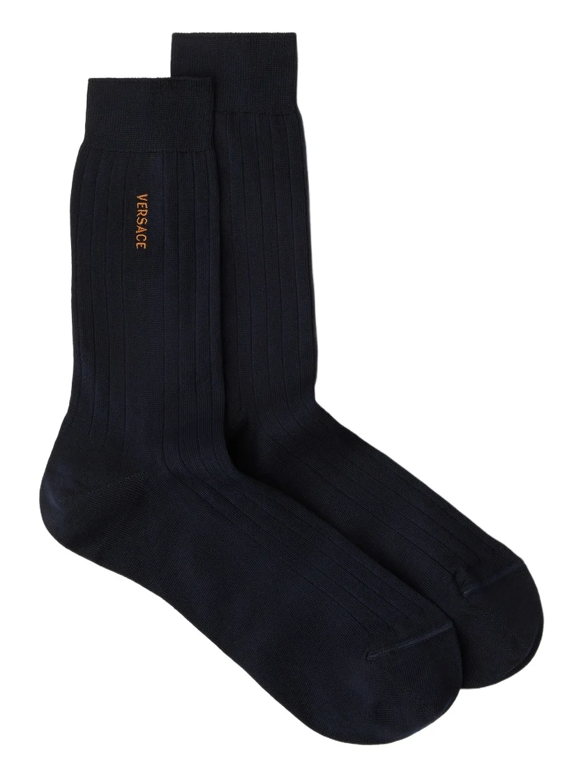 Versace Embroidered Cotton Ribbed Socks