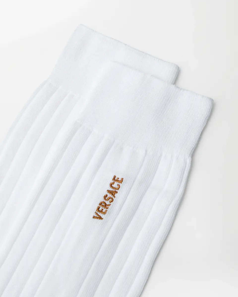 Versace Embroidered Cotton Ribbed Socks | Thumbnail 2 Versace Embroidered Cotton Ribbed Socks | Thumbnail 2