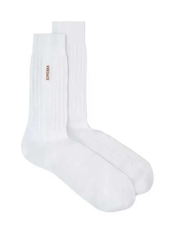 Versace Embroidered Cotton Ribbed Socks