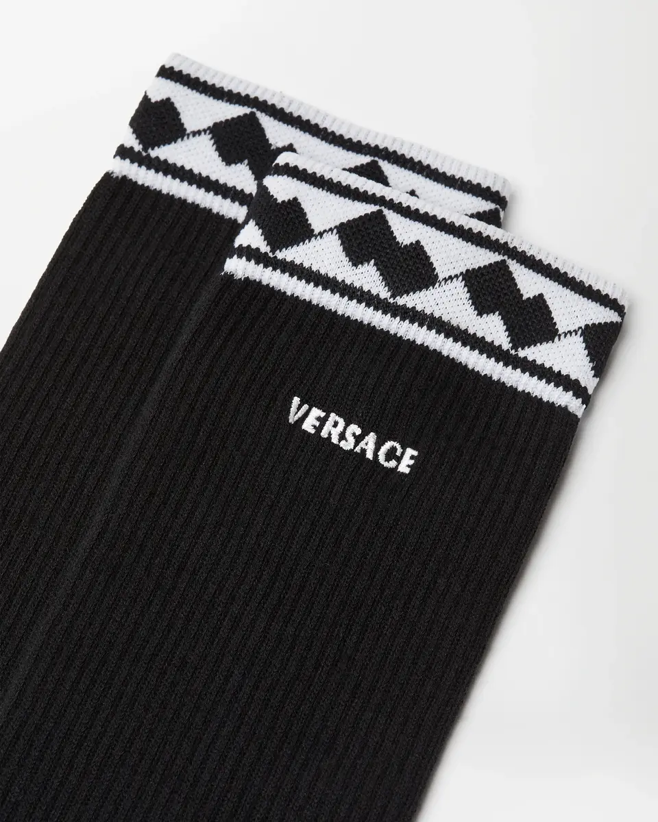 Versace Embroidered-Logo Cotton Ribbed Socks | Thumbnail 2 Versace Embroidered-Logo Cotton Ribbed Socks | Thumbnail 2