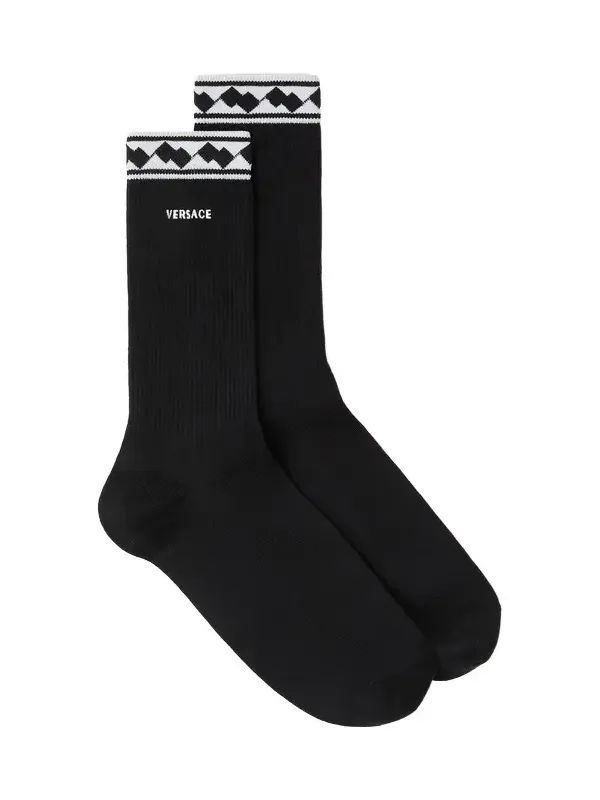 Versace Embroidered-Logo Cotton Ribbed Socks