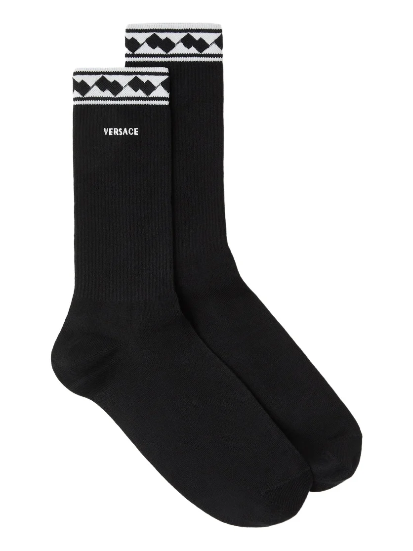 Versace Embroidered-Logo Cotton Ribbed Socks