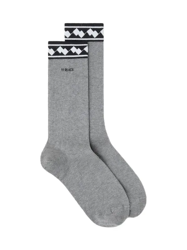 Versace Embroidered-Logo Cotton Ribbed Socks