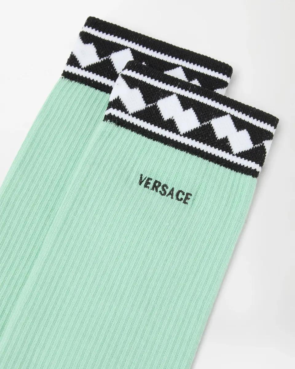Versace Embroidered-Logo Cotton Ribbed Socks | Thumbnail 2 Versace Embroidered-Logo Cotton Ribbed Socks | Thumbnail 2