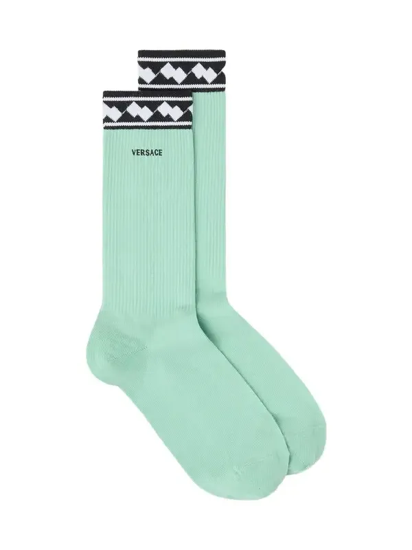 Versace Embroidered-Logo Cotton Ribbed Socks