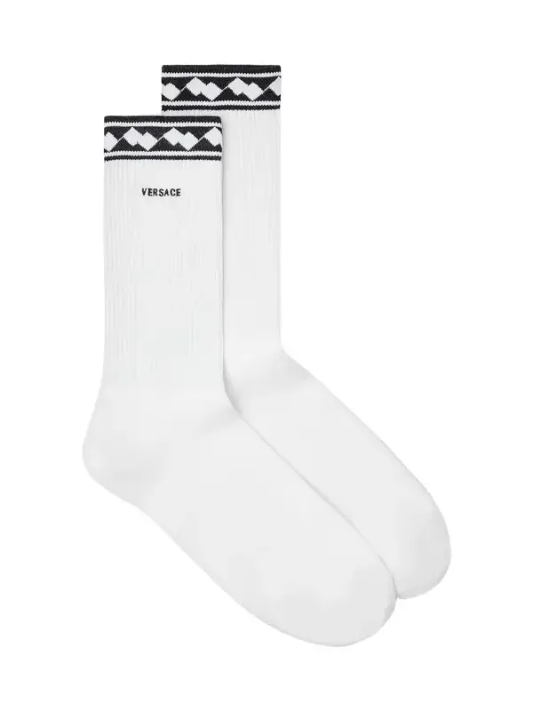 Versace Embroidered-Logo Cotton Ribbed Socks