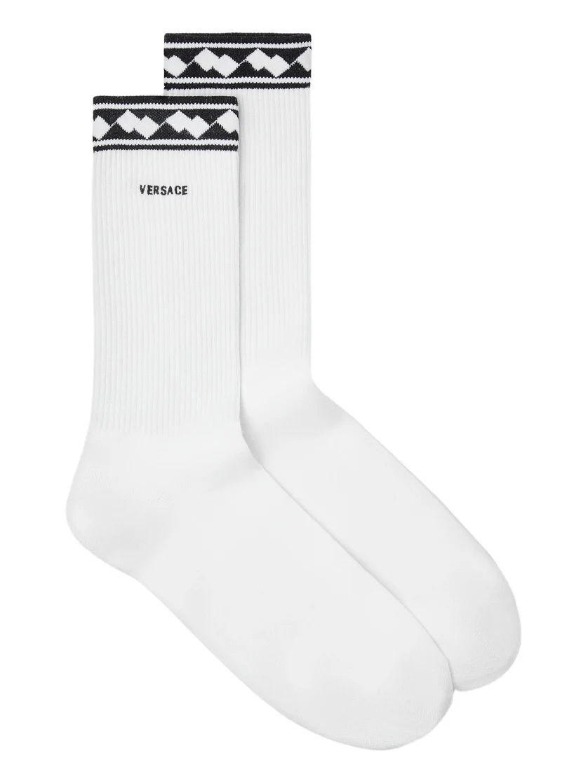 Versace Embroidered-Logo Cotton Ribbed Socks