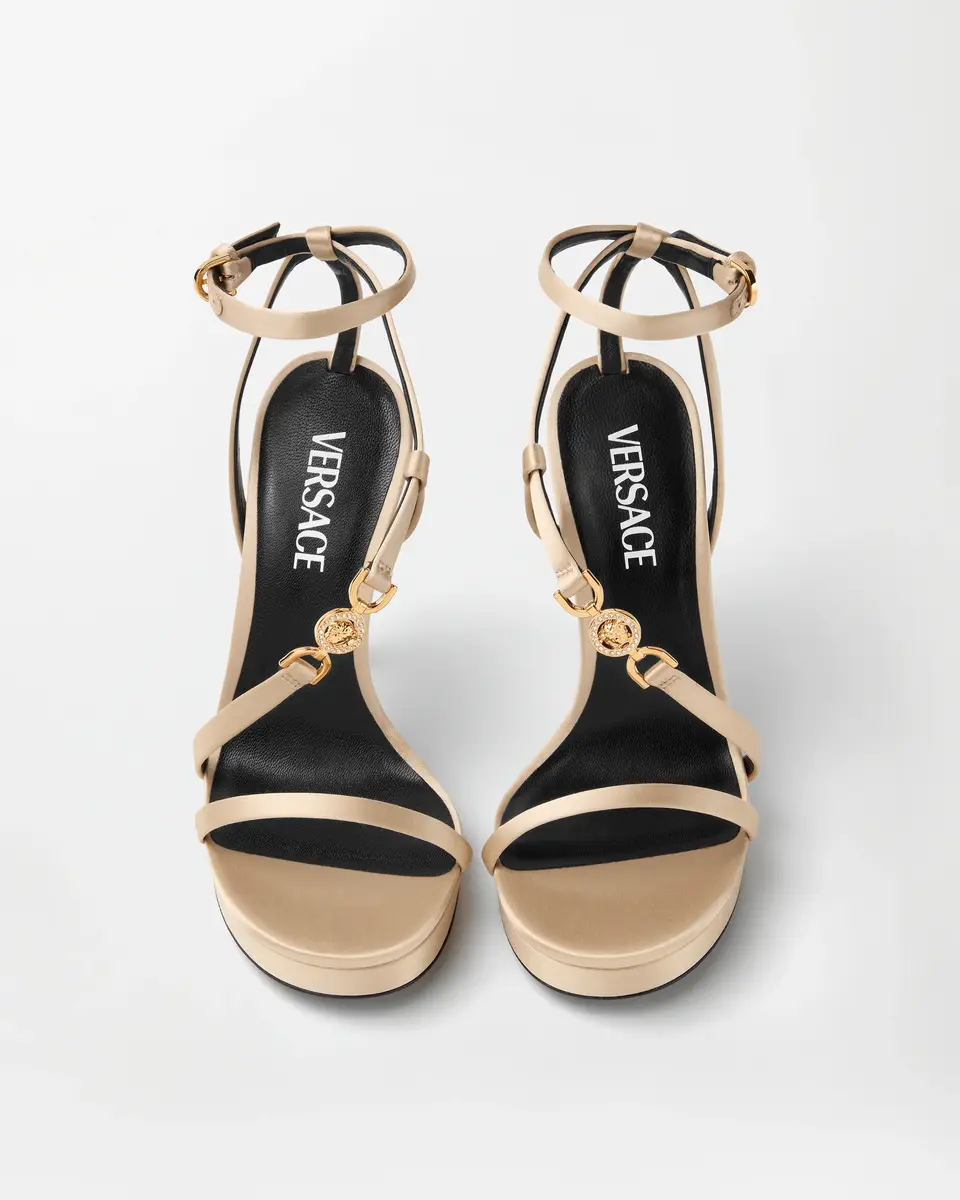 Versace Medusa '95 Embellished Satin Sandals 115 mm | Thumbnail 2 Versace Medusa '95 Embellished Satin Sandals 115 mm | Thumbnail 2