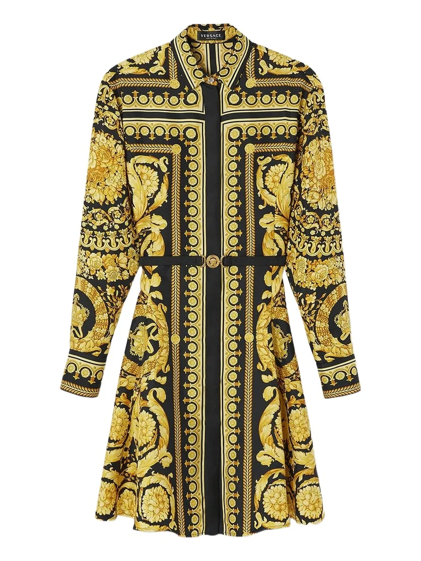 Versace Printed Silk Twill Mini Shirt Dress