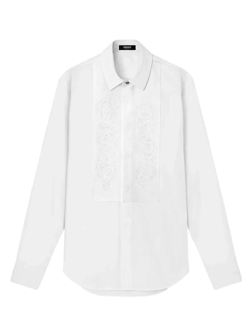 Versace Embroidered Cotton-Poplin Evening Shirt