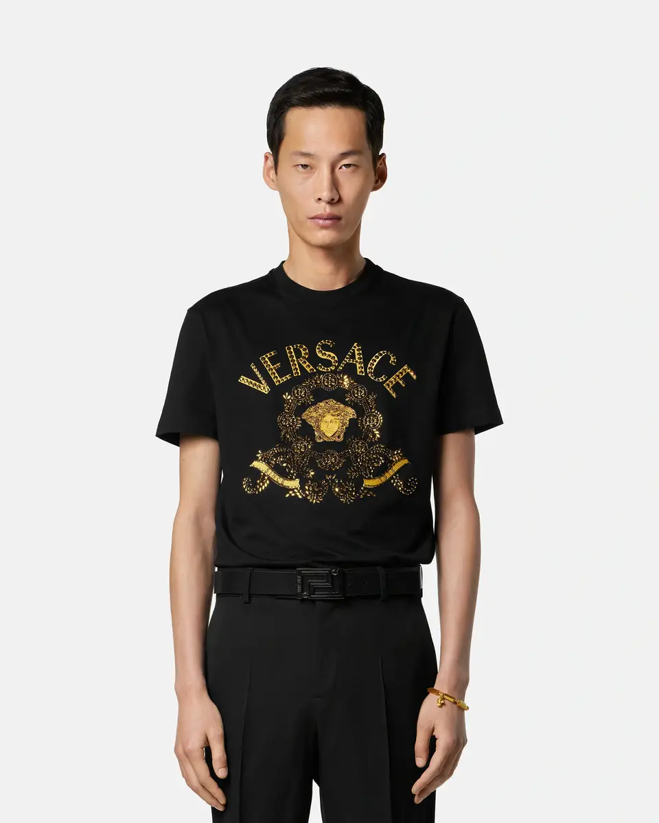 Versace Embroidered Cotton-Jersey Slim T-Shirt | Thumbnail 2 Versace Embroidered Cotton-Jersey Slim T-Shirt | Thumbnail 2