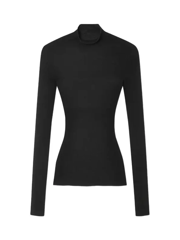 Versace Merino Wool Fitted Ribbed Knit Top | Thumbnail 1 Versace Merino Wool Fitted Ribbed Knit Top | Thumbnail 1