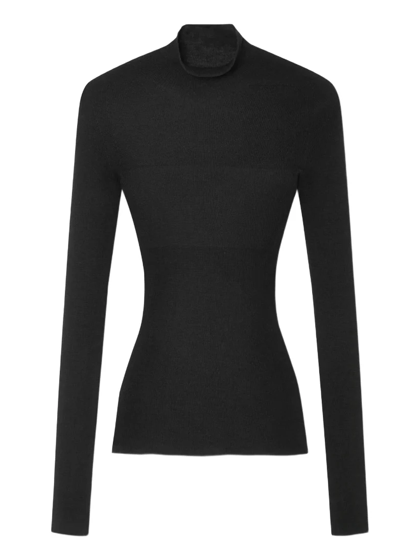 Merino Wool Fitted Ribbed Knit Top Merino Wool Fitted Ribbed Knit Top