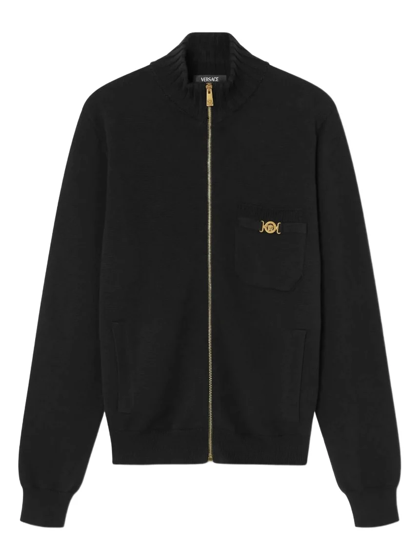 Versace Cashmere-Cotton Knit Zip Sweater