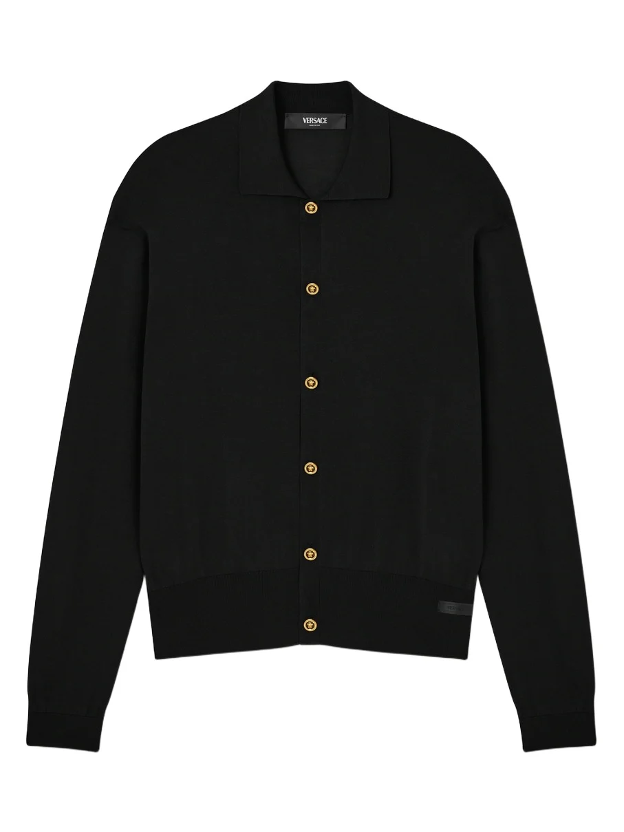 Versace Silk-Cotton Knit Polo Cardigan