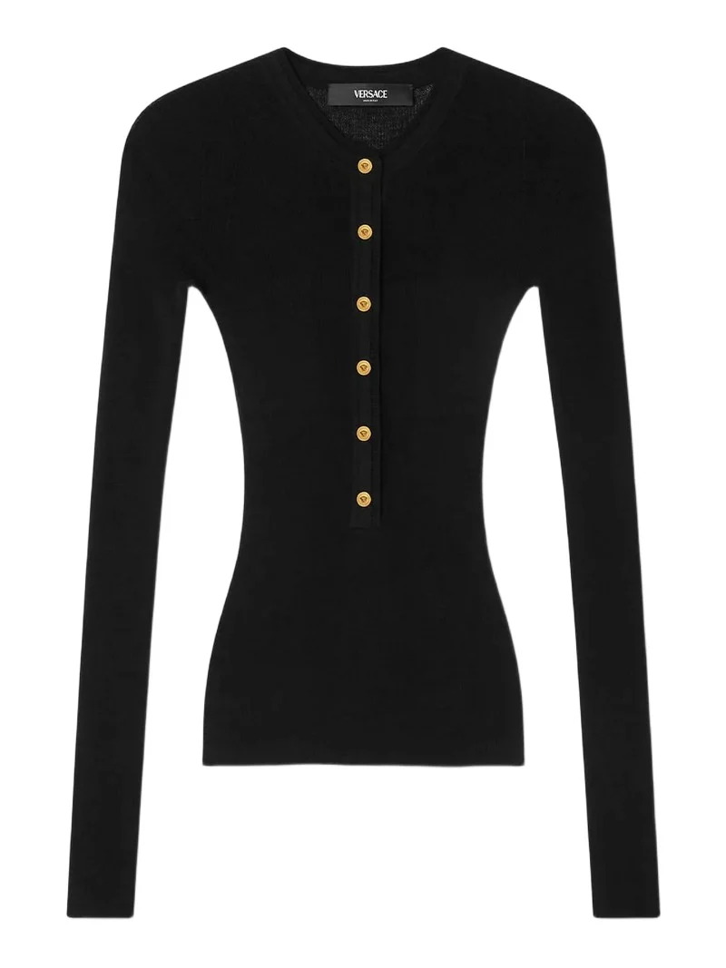 Merino Wool Ribbed Knit Henley Top Merino Wool Ribbed Knit Henley Top