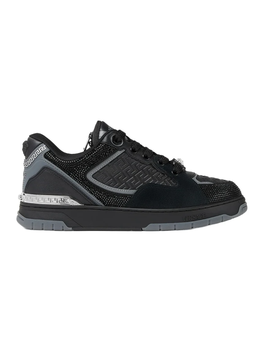 Versace Biggie Basket Embellished Leather Sneakers