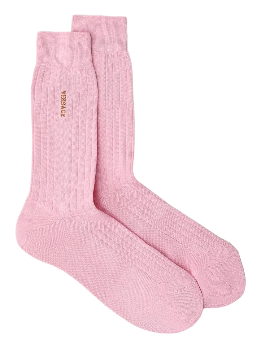 Embroidered Cotton Ribbed Socks