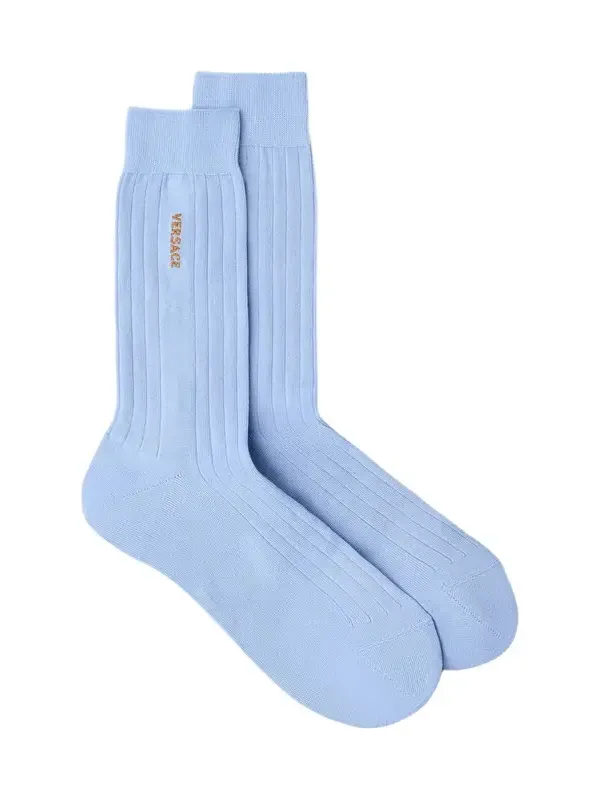 Versace Embroidered Cotton Ribbed Socks