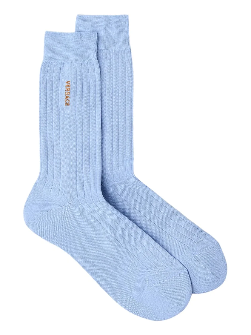 Versace Embroidered Cotton Ribbed Socks