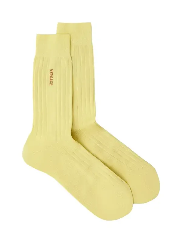 Versace Embroidered Cotton Ribbed Socks