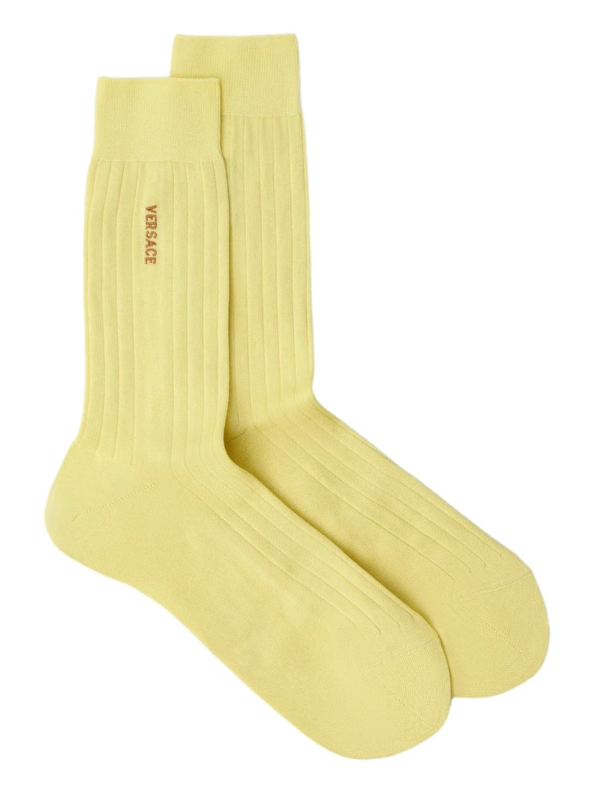 Versace Embroidered Cotton Ribbed Socks