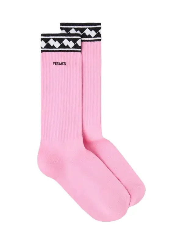 Versace Embroidered Cotton Ribbed Socks