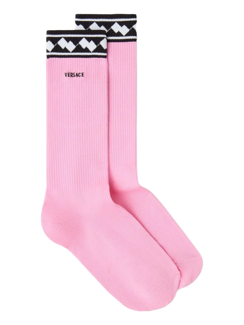 Versace Embroidered Cotton Ribbed Socks