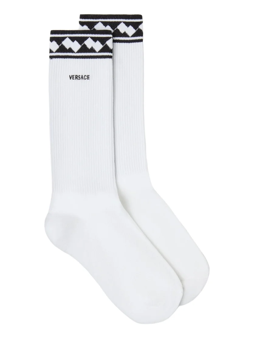 Embroidered Cotton Ribbed Socks