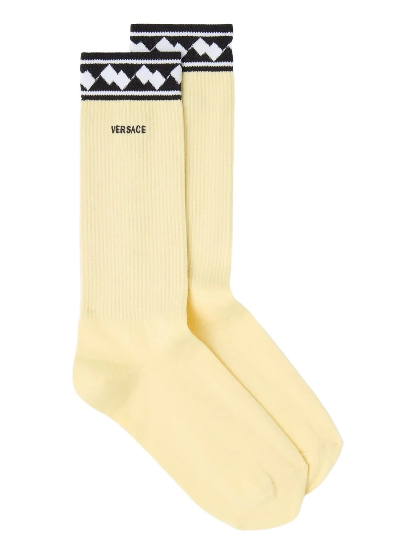 Embroidered Cotton Ribbed Socks