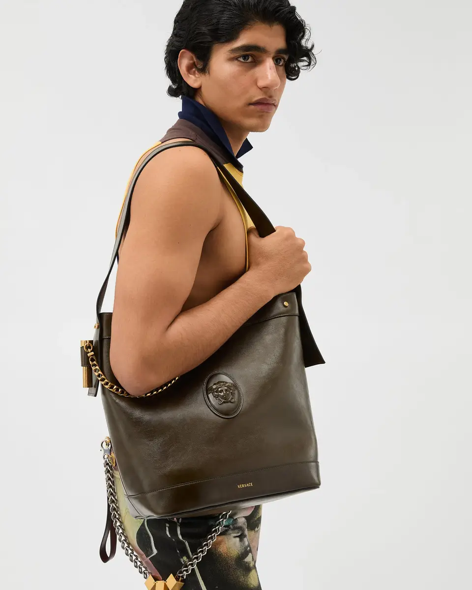 Versace Pivot Large Leather Bucket Bag | Thumbnail 2