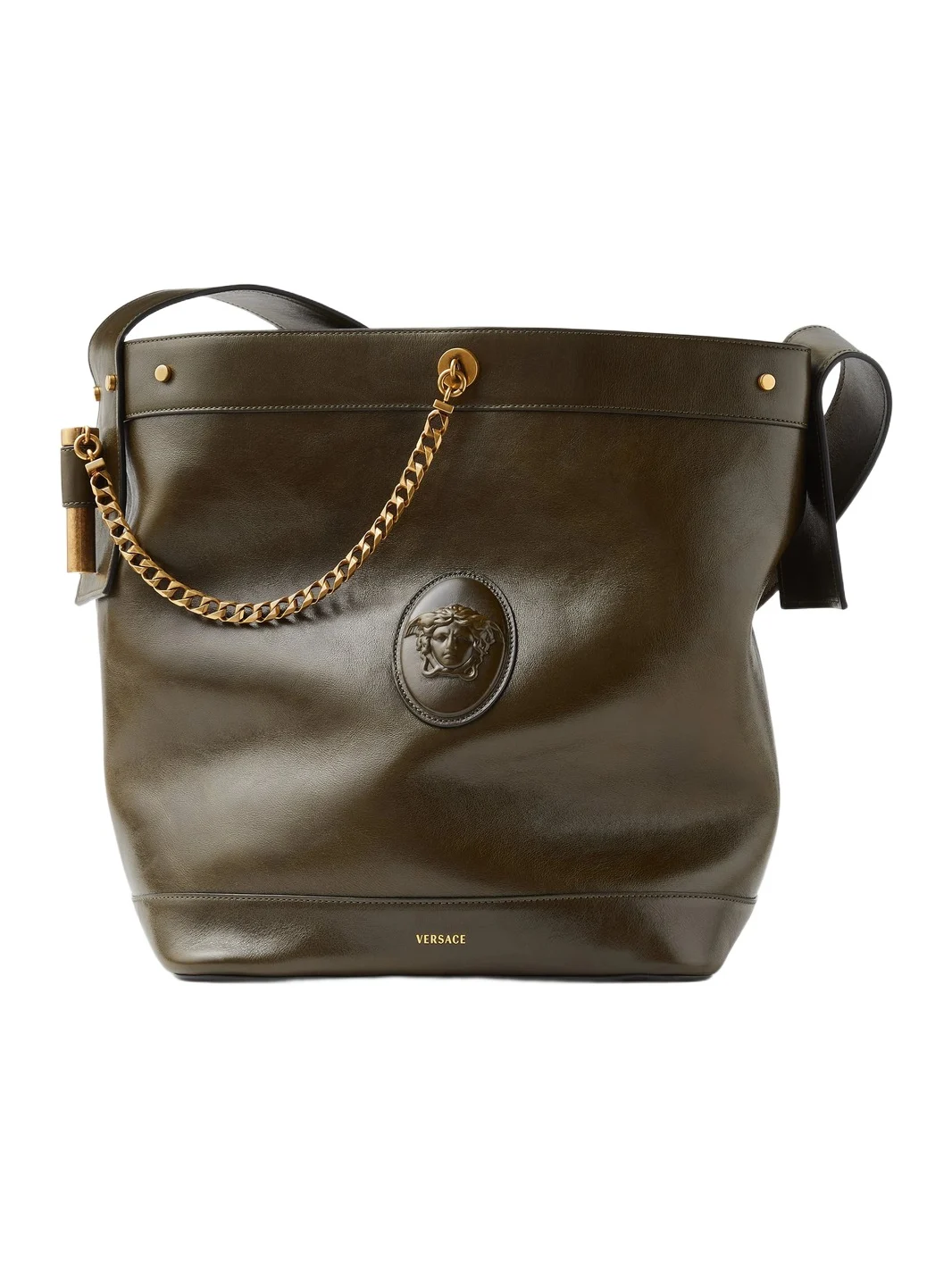 Versace Pivot Large Leather Bucket Bag