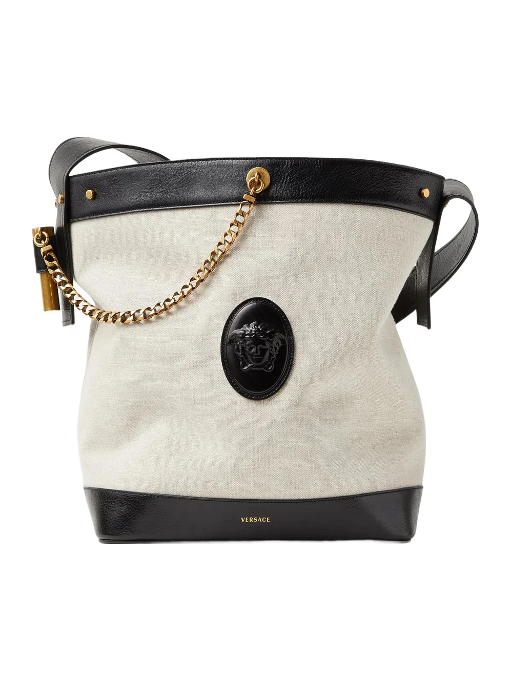 Versace Pivot Large Canvas Bucket Bag