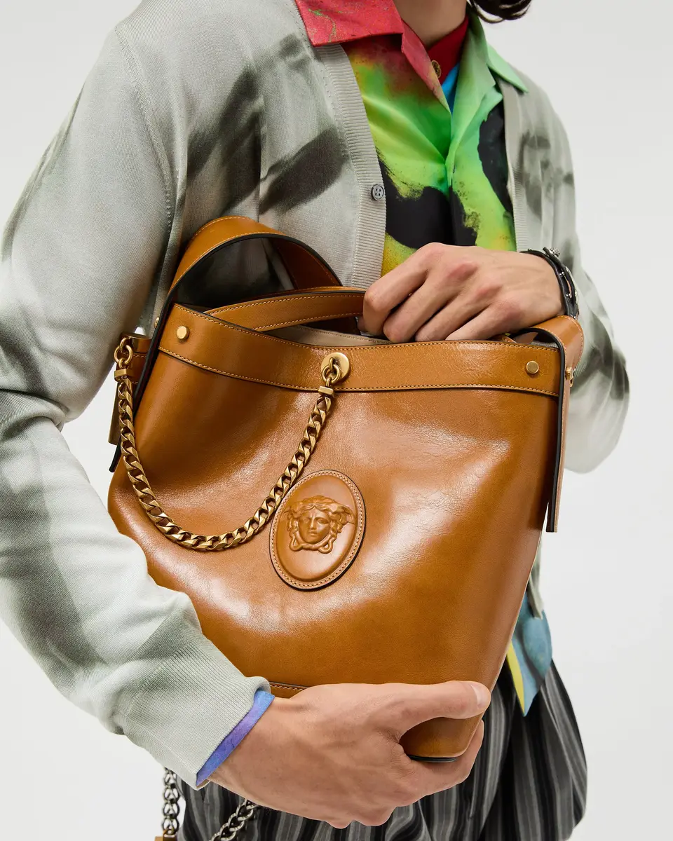 Versace Pivot Small Leather Bucket Bag | Thumbnail 2