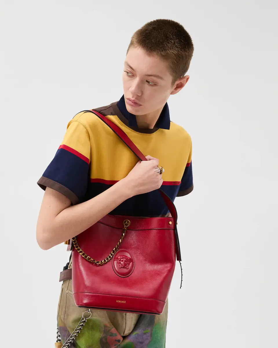 Versace Pivot Small Leather Bucket Bag | Thumbnail 2
