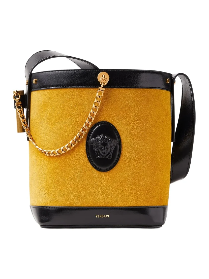 Versace Pivot Small Suede Bucket Bag