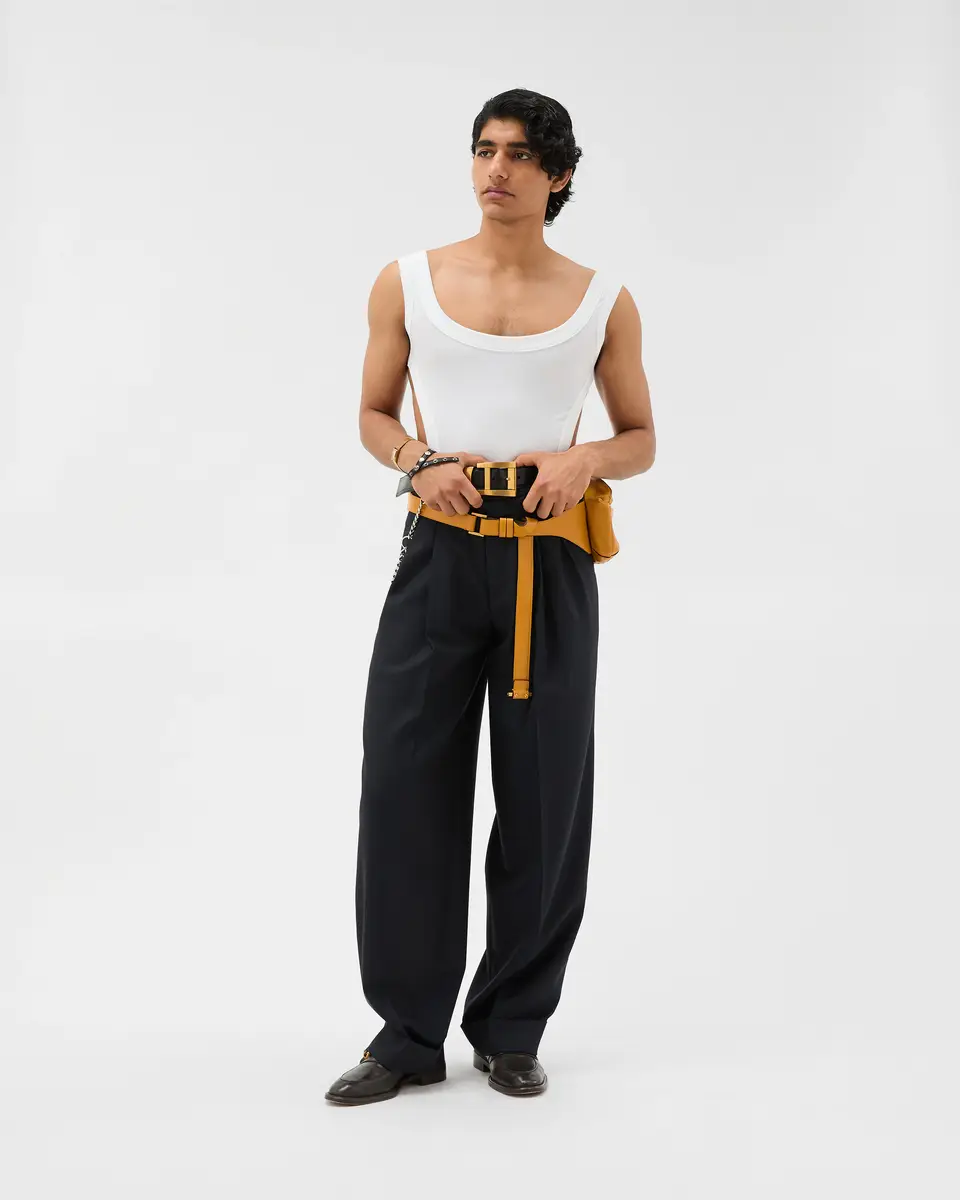 Versace Pinstripe Wool Twill Oversized Pants | Thumbnail 2