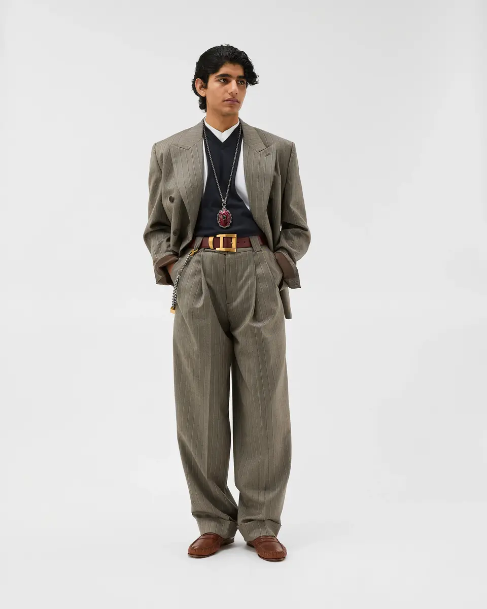 Versace Pinstripe Wool Twill Oversized Pants | Thumbnail 2