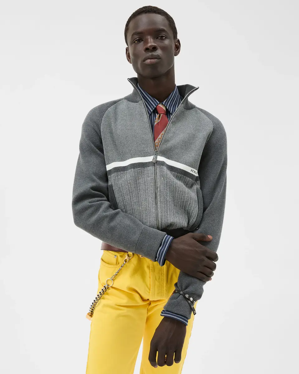 Versace Embroidered Jacquard Cotton Knit Zip Sweater | Thumbnail 2 Versace Embroidered Jacquard Cotton Knit Zip Sweater | Thumbnail 2