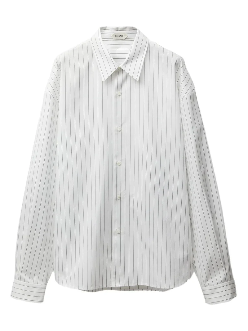 Versace Striped Cotton-Poplin Loose Shirt