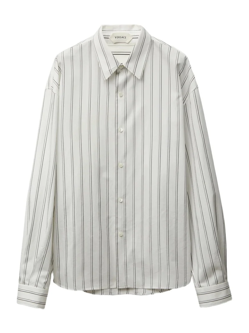 Versace Striped Cotton-Poplin Loose Shirt