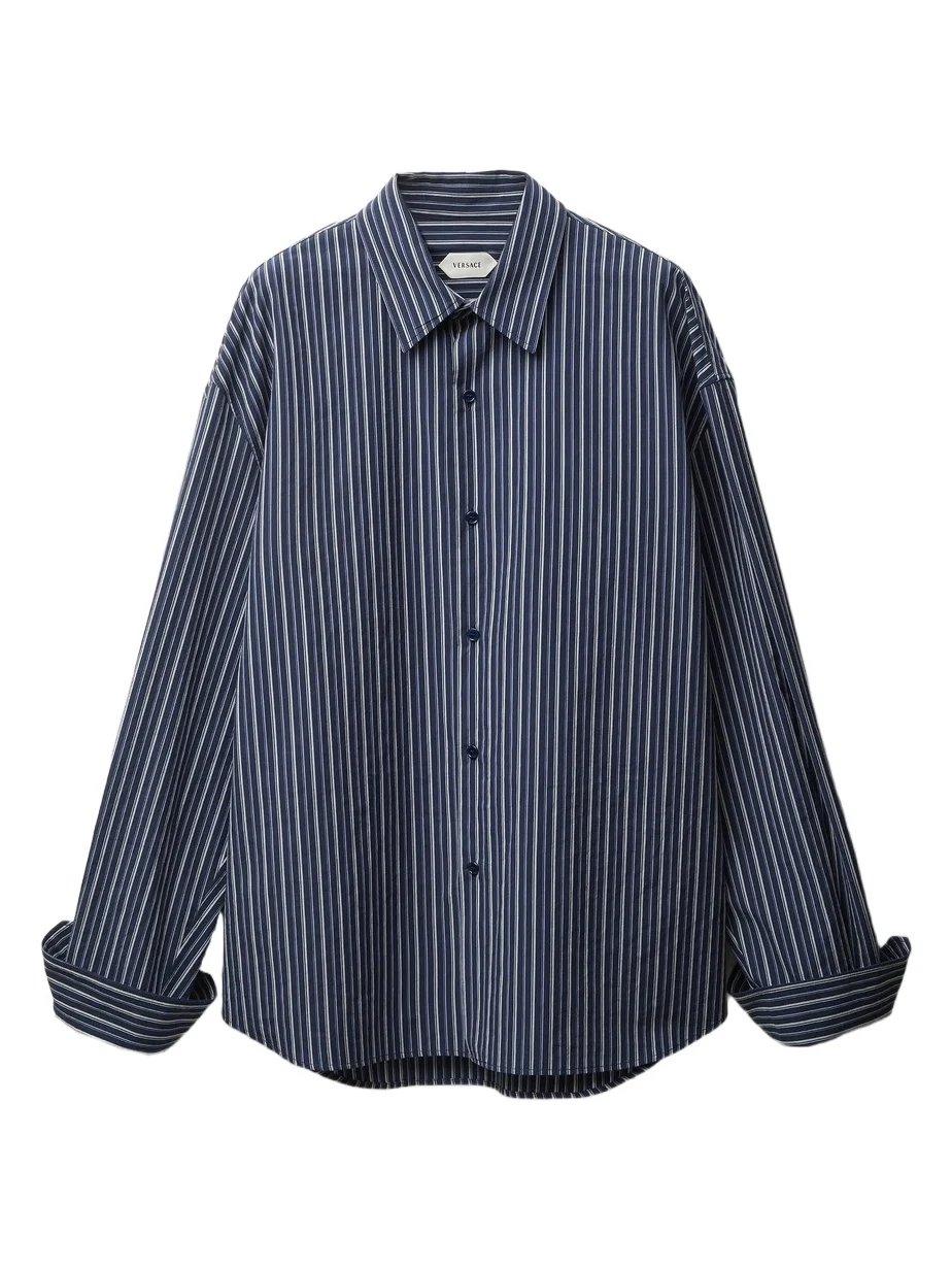 Versace Striped Cotton-Poplin Loose Shirt