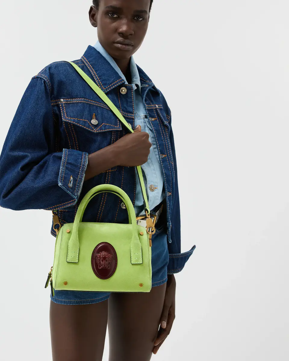 Versace Roomy Small Suede Boston Bag | Thumbnail 2 Versace Roomy Small Suede Boston Bag | Thumbnail 2