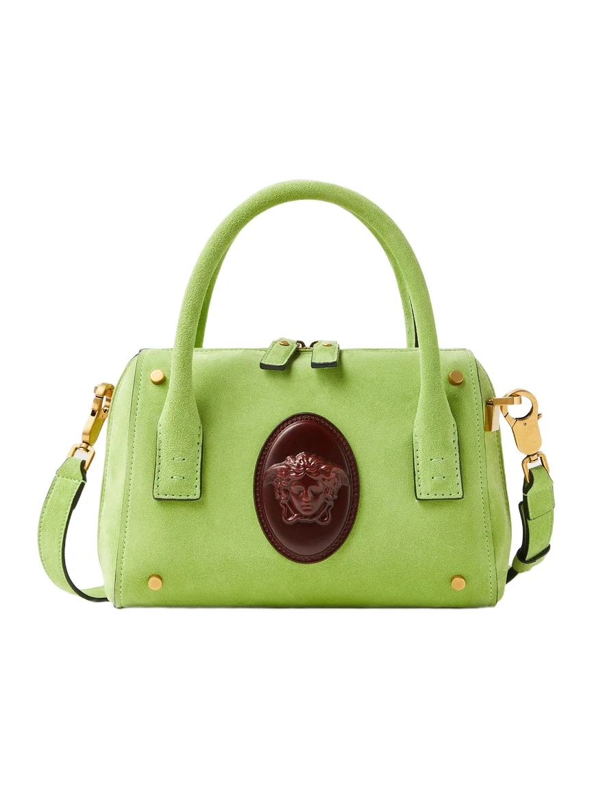 Versace Roomy Small Suede Boston Bag