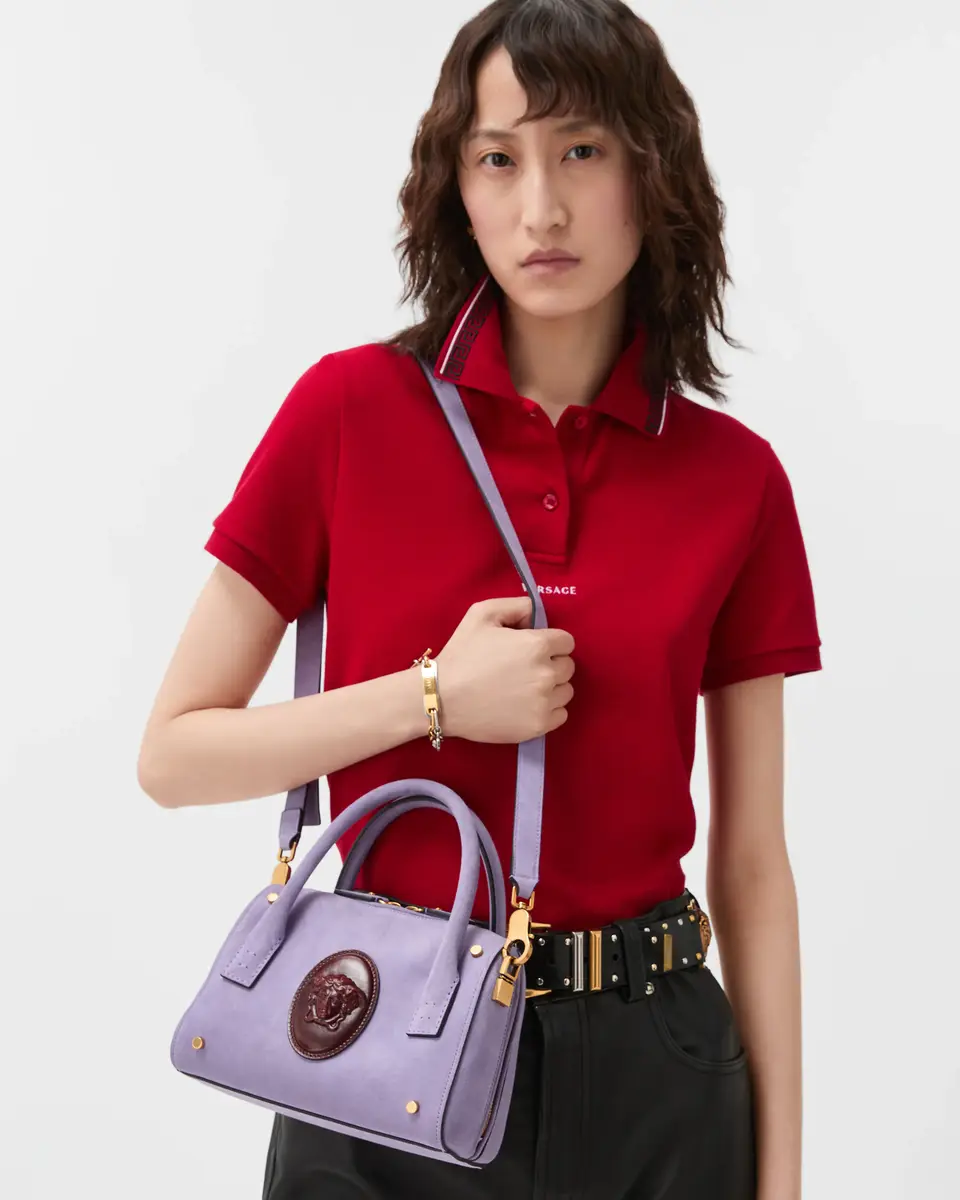 Versace Roomy Small Suede Boston Bag | Thumbnail 2 Versace Roomy Small Suede Boston Bag | Thumbnail 2