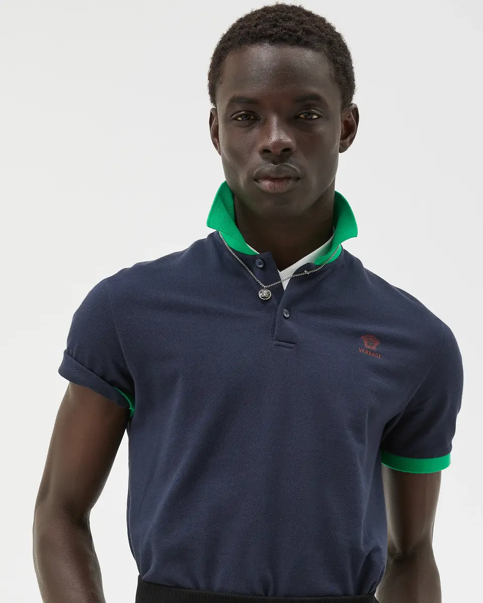 Versace Embroidered Cotton Piqué Polo | Thumbnail 2 Versace Embroidered Cotton Piqué Polo | Thumbnail 2