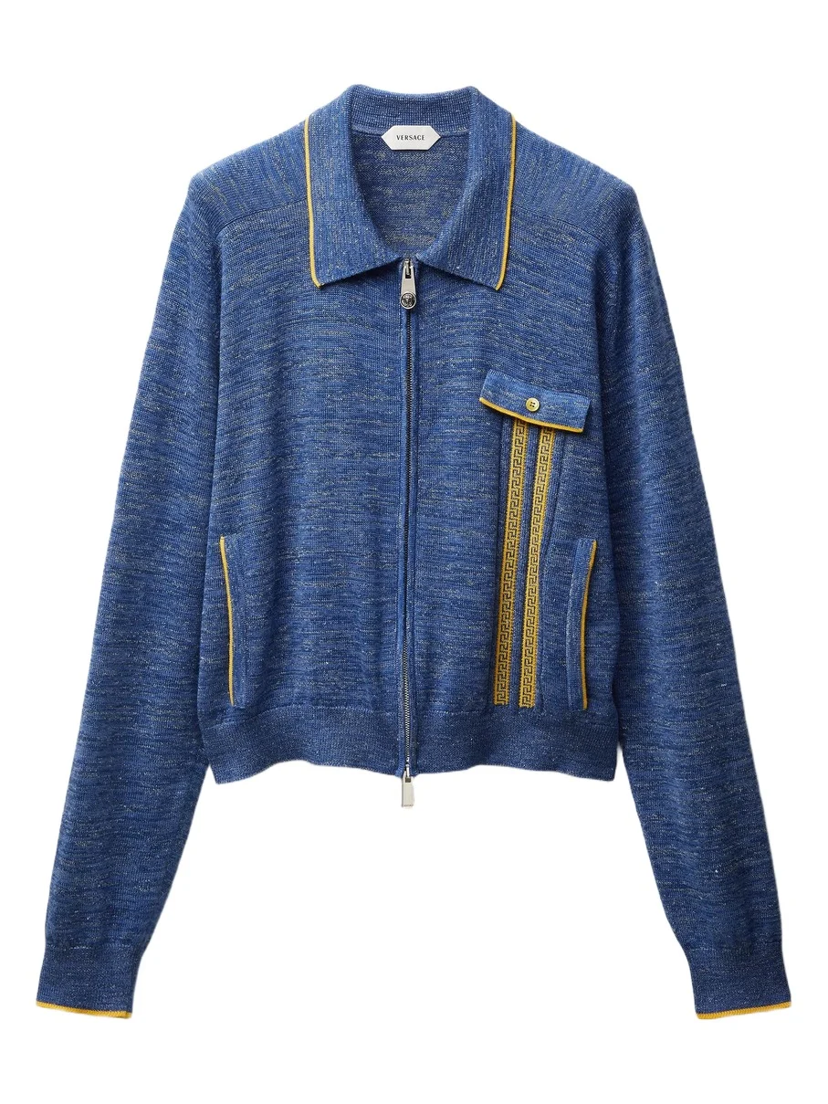 Versace Mouliné Jacquard Knit Zip Sweater