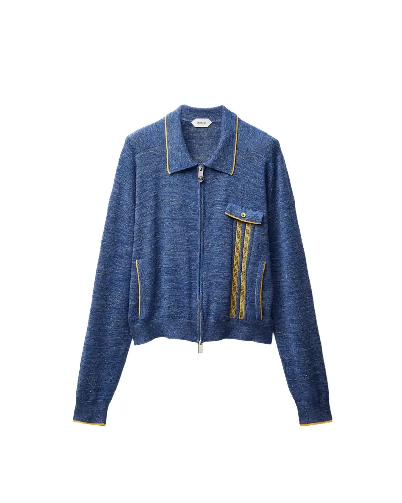 Versace Mouliné Jacquard Knit Zip Sweater | Image 1 Versace Mouliné Jacquard Knit Zip Sweater | Image 1